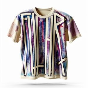 One of one, hand painted stylish Cream and Purple Graphic Tee